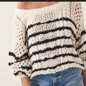 John & Jenn Crocheted Cable Knit Cotton Stripe Sweater Womens